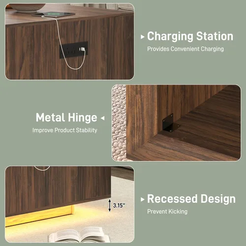 Miniatura 7 de Mesa de centro moderna de mediados de siglo de 32 pulgadas para sala de estar, mesa central cuadrada con luz LED y toma de corriente, mesa de cóctel