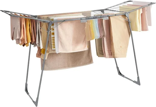 Miniatura 7 de SONGMICS Tendedero de Ropa, Tendedero de Lavandería de Metal, Plegable, Ahorra Espacio, Secador Independiente, con 2 Extensiones Laterales, Uso