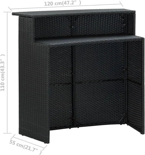 Miniatura 2 de vidaXL Mesa de bar negra para patio, diseño moderno, clima, ligera y duradera, marco de acero con recubrimiento de polvo de ratán de polietileno
