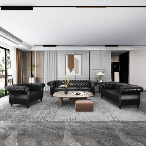 Miniatura 50 de QHITTY Juego de 2 piezas para sala de estar, Sofá Seccional Chesterfield Silla Contemporáneo Tapizado de Terciopelo Loveseat Juego de Sofás
