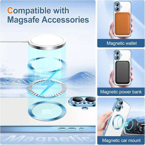 Miniatura 142 de Hython Funda para iPhone 14 Pro Max con purpurina, fundas magnéticas transparentes para teléfono con protector de lente de cámara