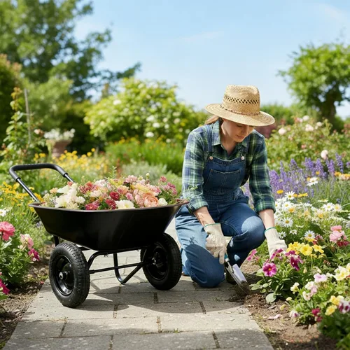 Miniatura 8 de ERGOMASTER Carretilla de doble rueda, carrito de jardín utilitario para el hogar, capacidad de 330 libras, carrito grande y resistente para Negro