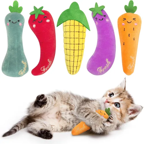 ETEKYER Juguetes para gatos con hierba gatera, paquete de 5, juguetes de felpa para gatos de interior, gatitos, interactivos, masticables, juguetes