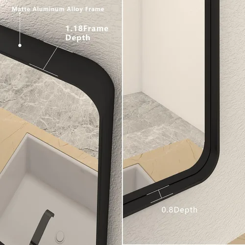 Miniatura 2 de Paquete de 2 espejos de baño con marco de metal negro de 22 x 30 pulgadas, espejo rectangular redondeado negro mate, antioxidante, se cuelga