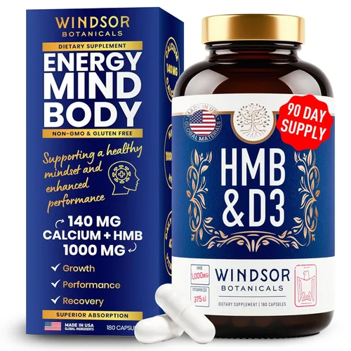 Suplemento de HMB y vitamina D3 – B-hidroxi B-metilbutirato 1,000 mg HMB suplementos para hombres y mujeres más calcio, vitamina D 3 – crecimiento