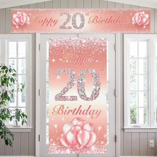 Miniatura 40 de Juego de carteles largos de feliz cumpleaños 10 para puerta, porche, decoración de cumpleaños de 10 años para niñas, suministros de fiesta