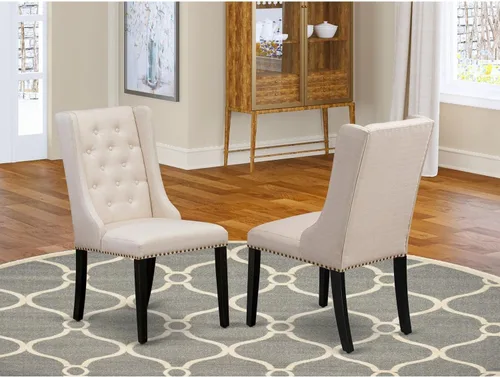 Miniatura 7 de East West Furniture FOP1T01 Forney Parson - Juego de 2 sillas de comedor con botones copetudos y ribete de cabeza de clavo, color crema, juego de 2