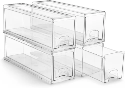 Sorbus - Cajones de almacenamiento transparentes y apilables pequeños – Paquete de 4 contenedores organizadores de plástico con asas – Cajones de