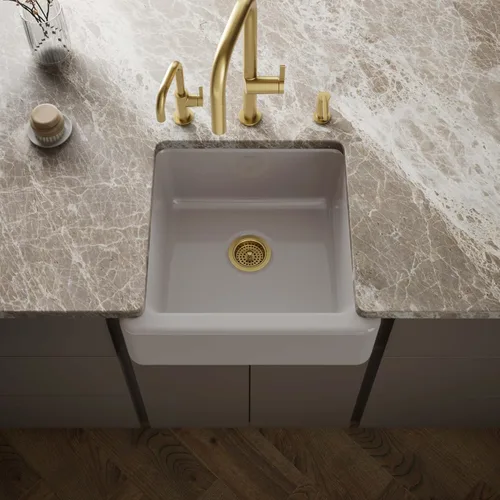 Miniatura 45 de KOHLER Whitehaven® K-6427-42 - Fregadero de cocina empotrado de 35-3/4 pulgadas, autorecortable, Smart Divide, Grande/Mediano con Delantal alto