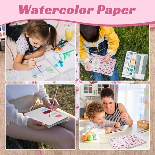 Miniatura 7 de Bloc de papel para acuarela de 30 hojas con 2 pinceles para acuarela, papel para acuarela de 140 lb/300 g/m², papel para acuarela prensado en frío
