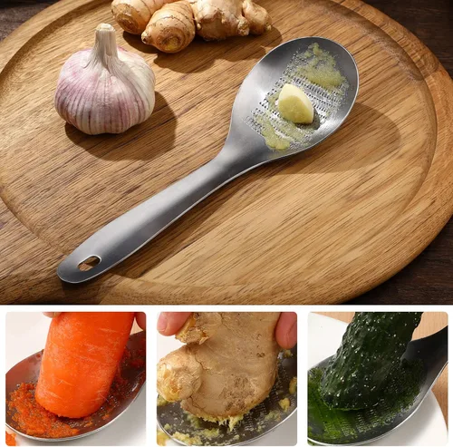 Miniatura 4 de Hemoton 4 ralladores de queso Zester para cocina, molinillos de ajo de acero inoxidable, rallador de jengibre, cuchara Zester, rallador de limón