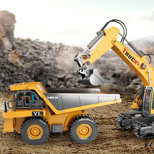 Miniatura 6 de Dwi Dowellin Juguetes de Camión Volquete con Control Remoto para Niños de 4-7, Carro RC de Construcción con Luces/Sonidos para Niños de 8-12 Años