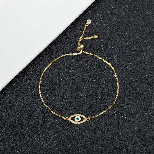 Miniatura 3 de Pulsera delicada chapada en oro real de 14 quilates para mujeres y hombres eslabones de cadena de oro ajustable con eslabones de ojo malvado Hamsa