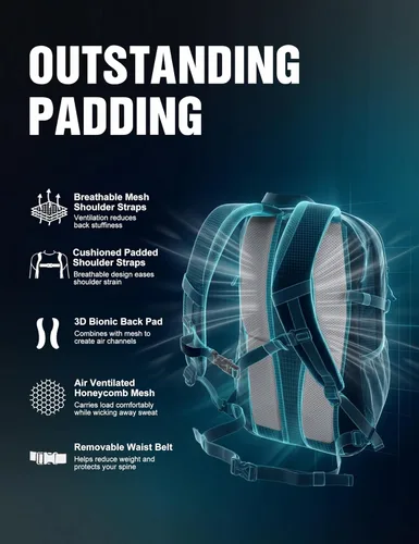 Miniatura 5 de MOUNTAINTOP Mochila de senderismo de 25 litros, mochila de viaje ligera para hombres y mujeres, mochileros al aire libre, camping Granate