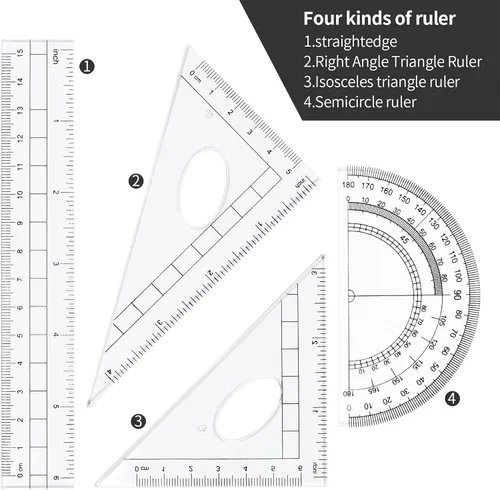 Miniatura 8 de Unjoo Juego de 10 piezas de geometría matemática con caja de almacenamiento inastillable, incluye reglas, transportador, brújula, borrador