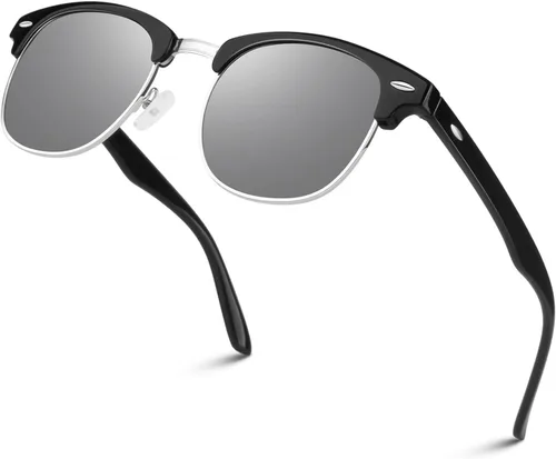 Miniatura 20 de LINVO Gafas de sol polarizadas sin montura para hombres y mujeres, lentes de sol clásicos retro con medio marco para conducir, protección UV Un