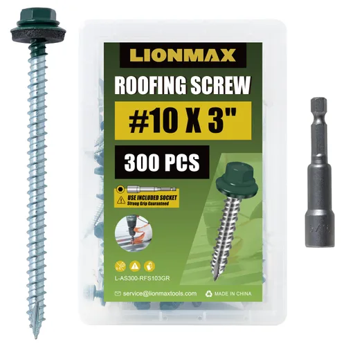 Miniatura 25 de LIONMAX 300 piezas de tornillos para techos de metal #10 × 1 pulgada, revestimiento antioxidante, cabeza hexagonal, tornillo de chapa metálica