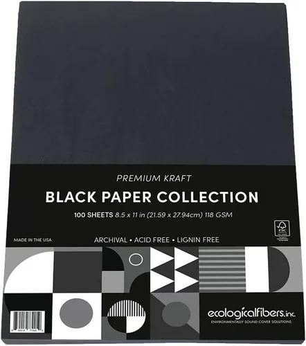 Miniatura 2 de Ecological Fibers - Papel Kraft de alta calidad, colección negra, 8.5" x 11", paquete de 100