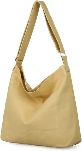 Miniatura 61 de Covelin - Bolsa de hombro informal de lona para mujer, estilo bohemio y retro, bolsa de mano, bolso cruzado, tamaño grande