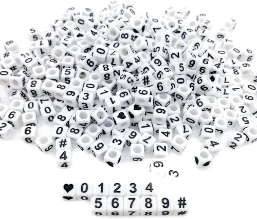 Miniatura 22 de Amaney - 600 cuentas acrílicas blancas de números 0-9, símbolo # corazón con caja de almacenamiento, 0.276 x 0.157 in En caja blanca
