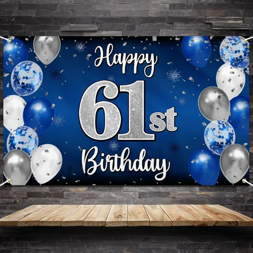 Miniatura 203 de Decoración de feliz cumpleaños 35, globo azul y plateado de 35 años, cartel grande de telón de fondo de cumpleaños, suministros para fiesta de 35th