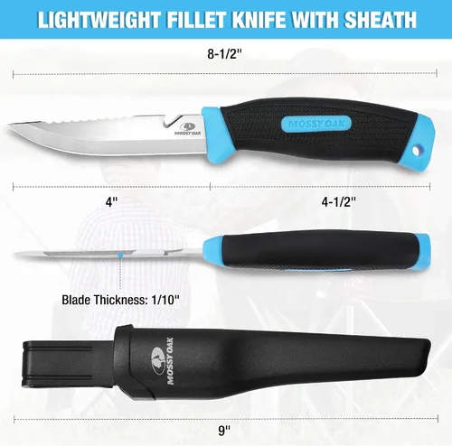Miniatura 2 de Mossy Oak Cuchillo de pesca y cebo, filete de pescado de 4 pulgadas con funda protectora, hoja de acero inoxidable 5Cr15MoV afilada, mango