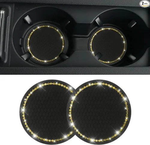 Miniatura 16 de Portavasos para automóvil, 2 piezas, accesorios universales de diamantes de imitación de cristal brillante de 2.75 pulgadas, juego de almohadillas
