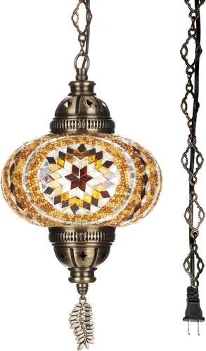Miniatura 13 de DEMMEX Lámpara Colgante de Techo Enchufable de Mosaico Turco Marroquí – Luminaria Tipo Swag con Cable de 15 pies y Cadena, Vidrio Artesanal
