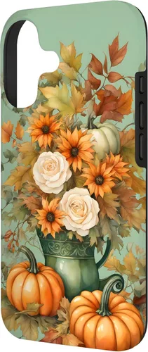Miniatura 2 de Vintage Autumn Flower Fall Pumpkin Teal Case for iPhone 17