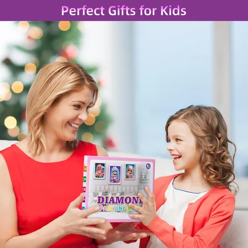 Miniatura 8 de PracticeJQDEN Kits de pintura de diamantes para niños, kits de pintura de gemas con marco, kits de artes y manualidades para niñas, regalos