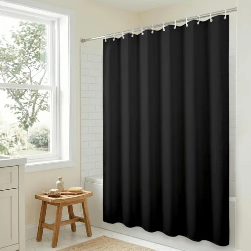 Miniatura 6 de Americanflat 71x74 Cortina de Ducha Sólida Negra - Cortina de Ducha Larga Resistente al Agua con Ojales de Metal Duraderos y 12 Ganchos - 100%