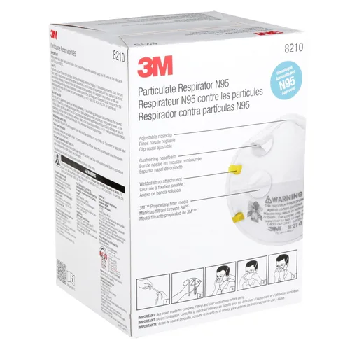 Miniatura 11 de 3M 8210 Respirador de partículas, N95, paquete de 20 respiradores desechables, APROBADO POR NIOSH, diseño de copa de dos correas, ligero con espuma