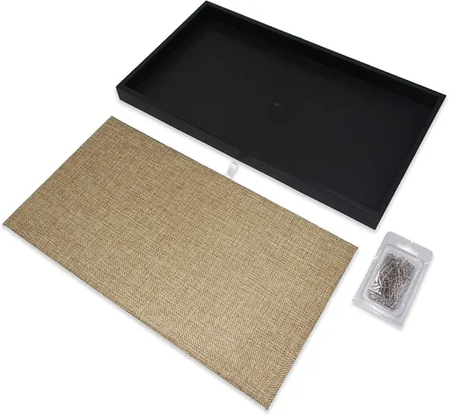 Miniatura 2 de CuteBox Bandeja de plástico negro con almohadilla de arpillera para minoristas, mercancías, joyas, exhibición, organización, almacenamiento, uso