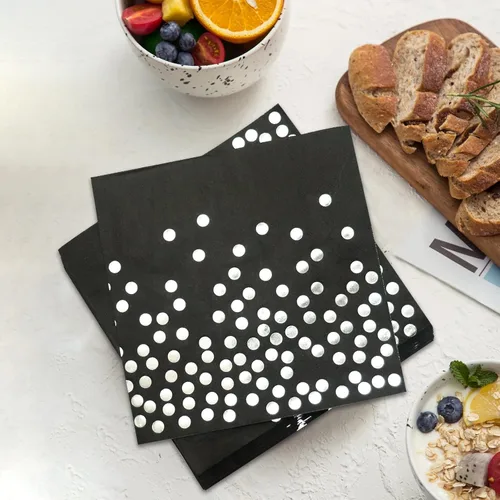 Miniatura 2 de Paquete de 100 servilletas de cóctel desechables color negro y plateado para fiesta de cumpleaños, boda, aniversario