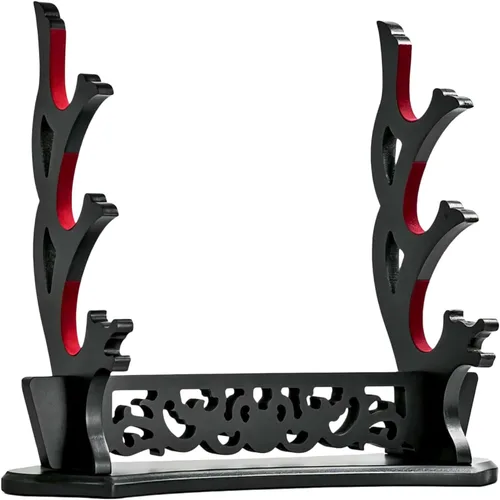 Miniatura 11 de Soporte de espada con patrón hueco, soporte de exhibición de varitas Katana, soporte de soporte de espada samurai (1 nivel)