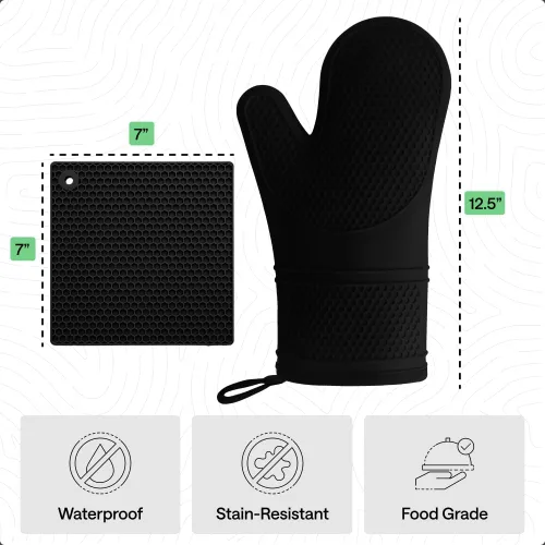 Miniatura 5 de GORILLA GRIP Juego de 4 manoplas de horno de silicona suave sin BPA y soportes para ollas, resistentes al calor, forro de algodón grueso, agarre