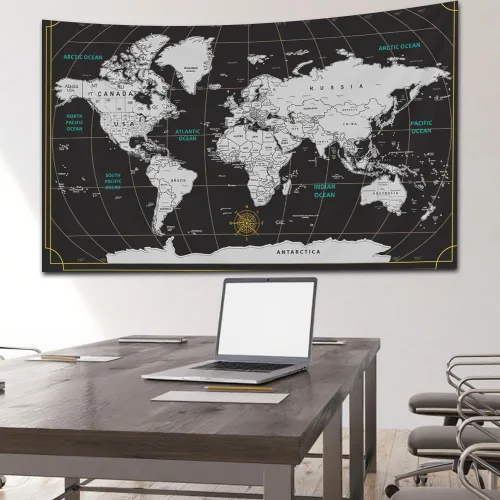 Miniatura 6 de CAPSCEOLL Tapiz de mapa del mundo para colgar en la pared, tapiz blanco y negro para decoración del hogar, 40 x 30 pulgadas, mapa para habitación