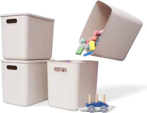 Miniatura 8 de Yishyfier Cestas de Almacenamiento de Plástico con Tapa Contenedor Organizador Contenedores Organizadores de Tejido de Punto con Tapa para Estantes