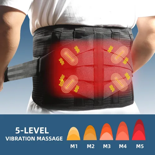 Miniatura 4 de HONGJING Soporte de masaje de luz roja con calor para aliviar el dolor de espalda baja, cinturón masajeador inalámbrico recargable para dolor
