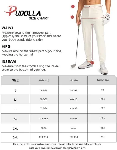 Miniatura 7 de Pudolla Pantalones deportivos de golf para hombre con bolsillos con cremallera, elásticos, ajustados, ligeros, casuales, para hombre