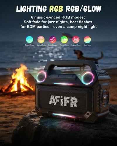 Miniatura 9 de Altavoz Bluetooth para exteriores, graves fuertes de 160 W. Resistente, IP67 impermeable, tiempo de reproducción 24 horas con luces, altavoces Negro