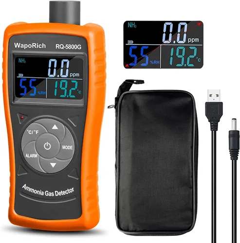 Detector de gas de amoníaco, monitor NH3 de 0 ~ 100 PPM, detector de gas WapoRich NH3, medidor digital de amoníaco con alarma, temperatura (℉/℃),