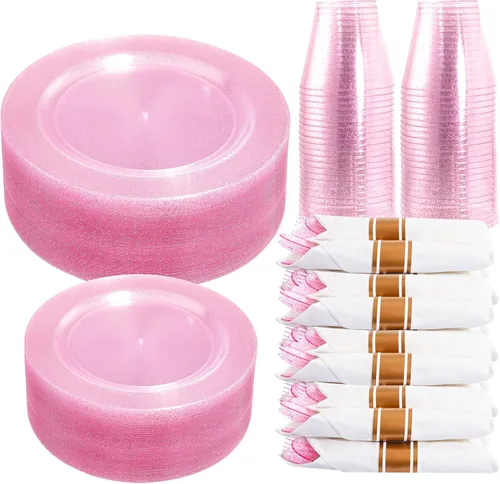 Miniatura 13 de Juego de vajilla de 350 piezas de color oro rosa de DaYammi – Incluye: 50 platos de cena de 26 cm, 50 platos de postre de 19 cm, 50 cubiertos de oro