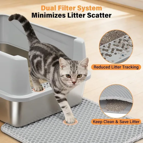 Miniatura 6 de Caja de arena de acero inoxidable con lados altos, pequeña caja de arena de metal para gatitos y gatos pequeños, cajas de arena para gatitos