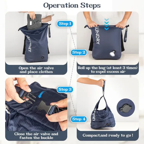 Miniatura 5 de Bolsa de lavandería de viaje, bolsa de viaje de compresión al vacío, bolsa de viaje, impermeable, húmedo/seco, ahorro de espacio, bolsa de Azul
