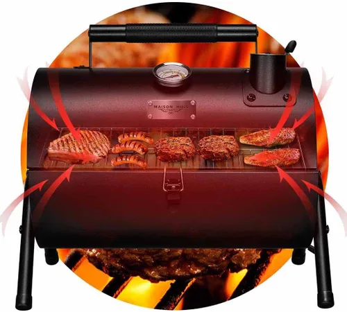 Miniatura 4 de MAISON HUIS Barbacoa de carbón portátil ajustable, multifuncional, metálica, pequeña, para barbacoa, ahumador, para senderismo al aire libre (Negro)