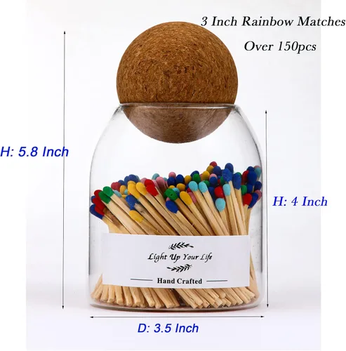 Miniatura 4 de 150 unidades de 3 pulgadas de arco iris a juego en un frasco con golpeador, soporte de fósforo con Striker, fósforos de seguridad en la campana