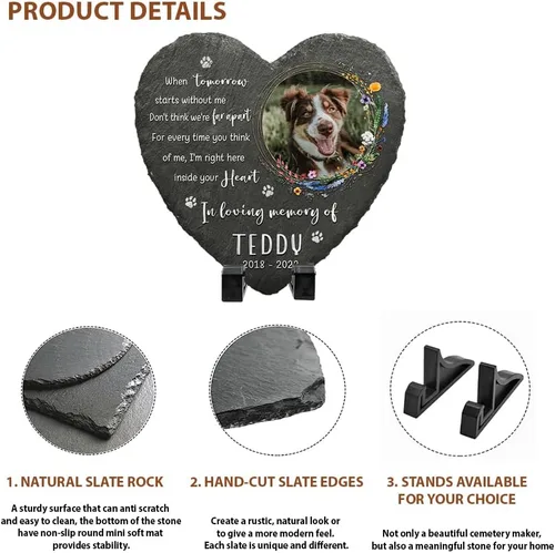 Miniatura 3 de Piedra conmemorativa de corazón con cita significativa, placa personalizada de huella de perro o gato, mantén la memoria en los corazones, regalos
