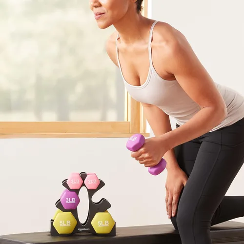 Miniatura 5 de Amazon Basics - Mancuerna de entrenamiento de fácil agarre, con revestimiento de neopreno, disponibles en varios juegos y pesos