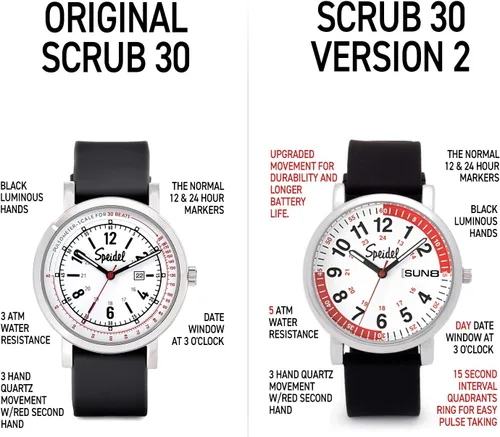Miniatura 5 de Speidel Scrub Watch Pulsómetro 30 V2 Pulsómetro de sombra de pulso cuadrantes, enfermeras, médicos, profesionales médicos, estudiantes, hombres